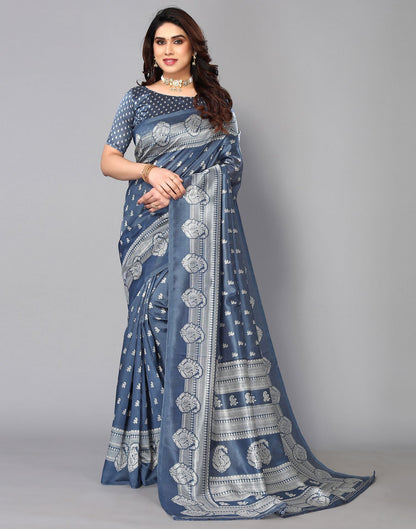 Grey Silk Printed Saree | Sudathi