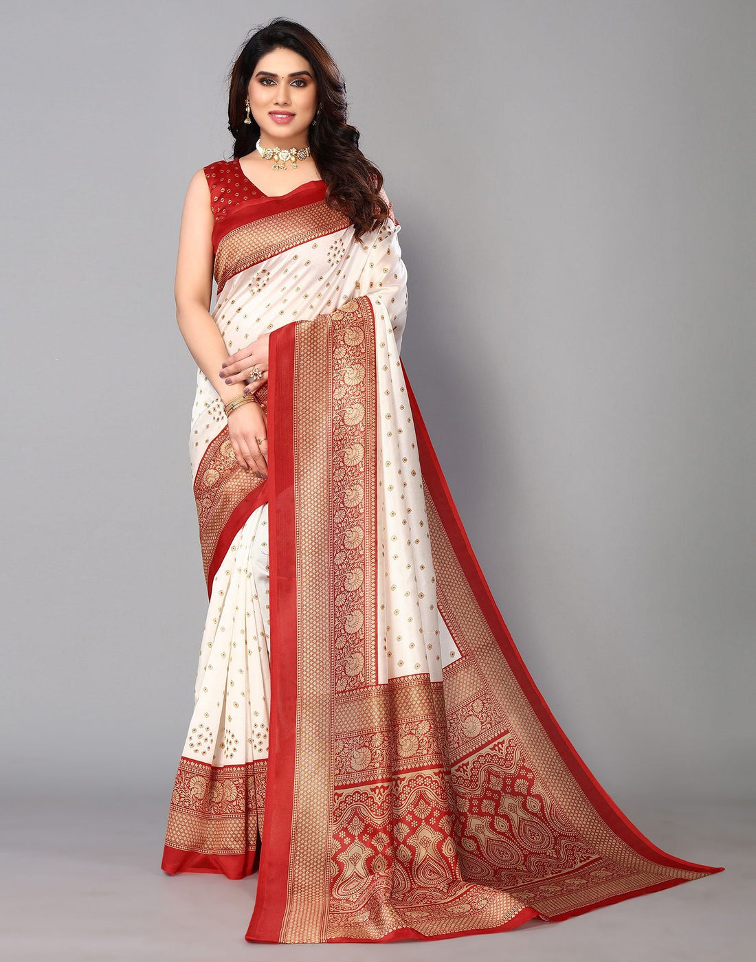 White Silk Printed Saree | Sudathi