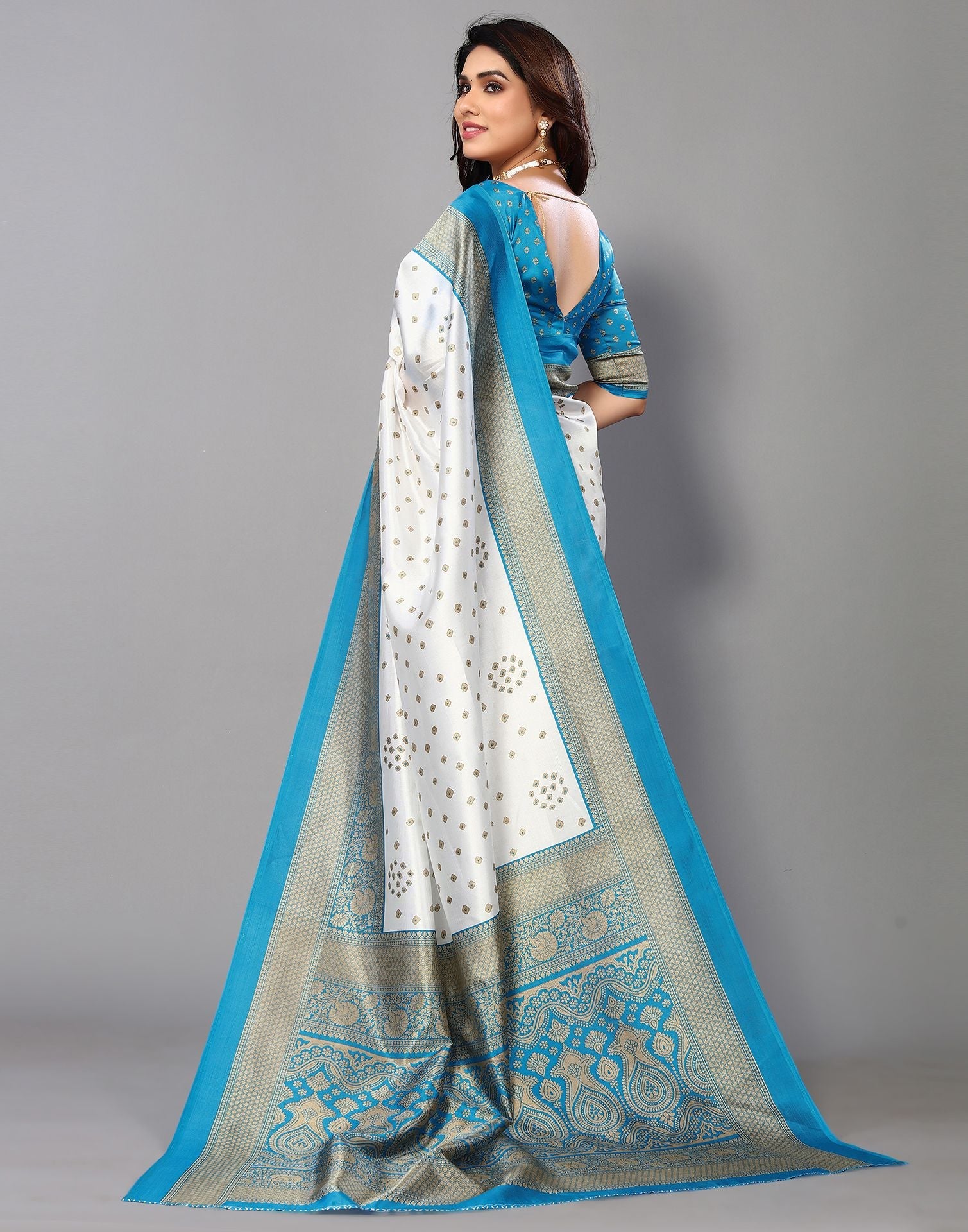 White-Light Blue Pure Ektara Silk Tissue Banarasi Handloom Saree - Tilfi