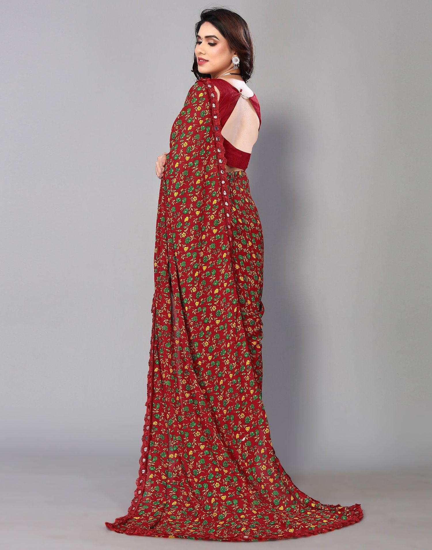 Maroon Printed Saree | Sudathi