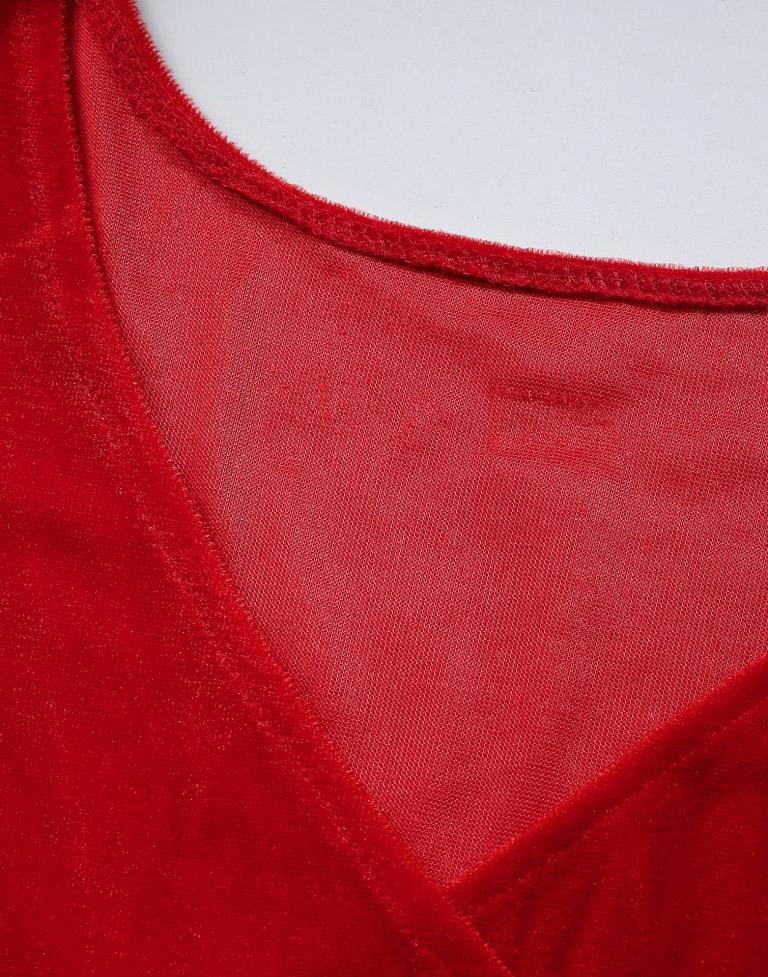 Red Coloured Velvet Lycra Plain Dress | Sudathi