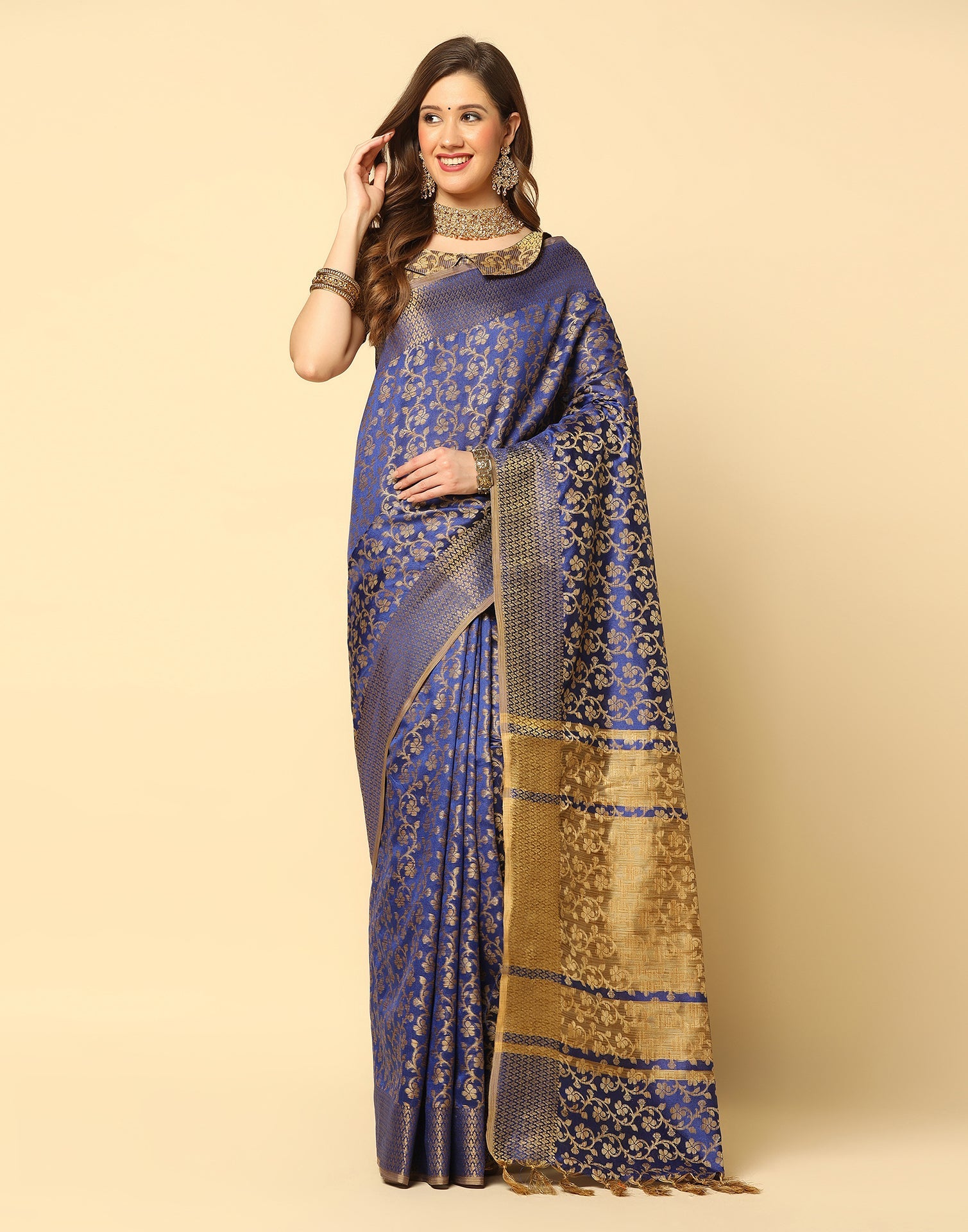 Navy Blue Banarasi Silk Saree | Sudathi