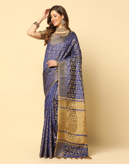 Navy Blue Banarasi Silk Saree | Sudathi