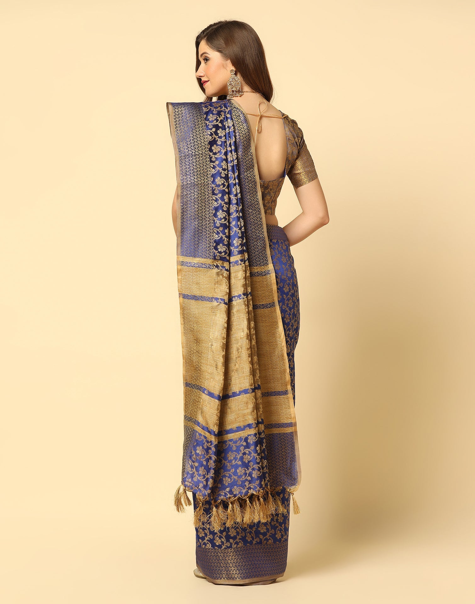 Navy Blue Banarasi Silk Saree | Sudathi