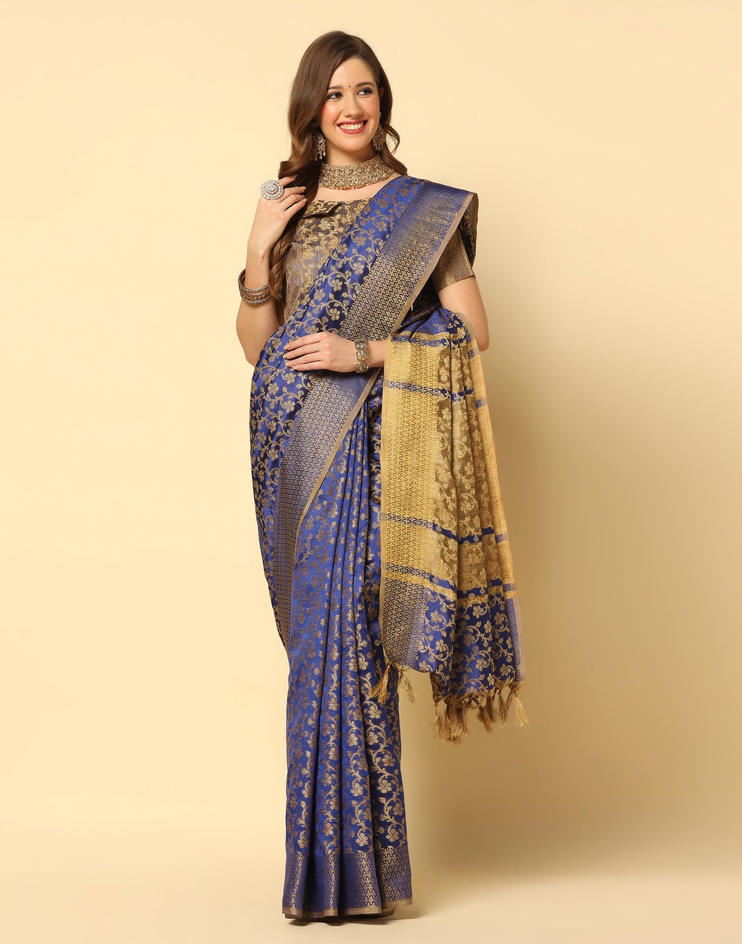 Navy Blue Banarasi Silk Saree | Sudathi