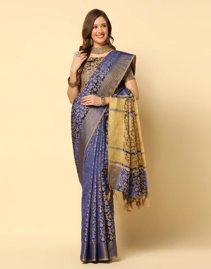 Navy Blue Banarasi Silk Saree | Sudathi