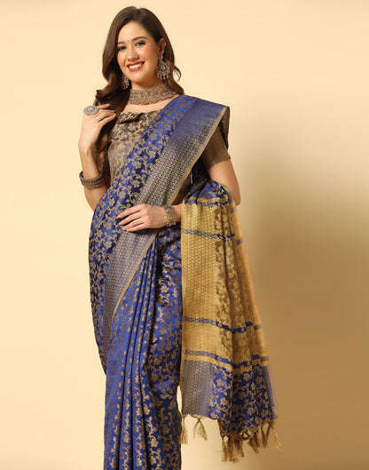 Navy Blue Banarasi Silk Saree | Sudathi