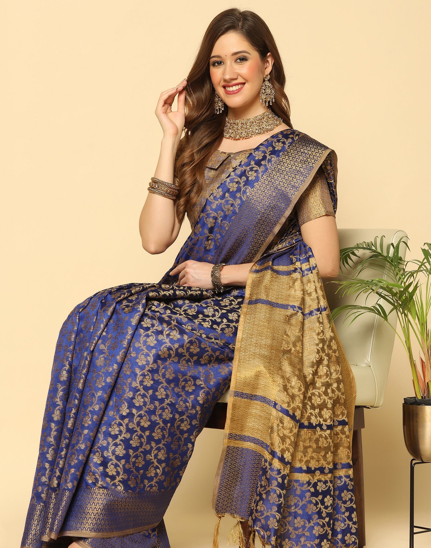 Navy Blue Banarasi Silk Saree | Sudathi