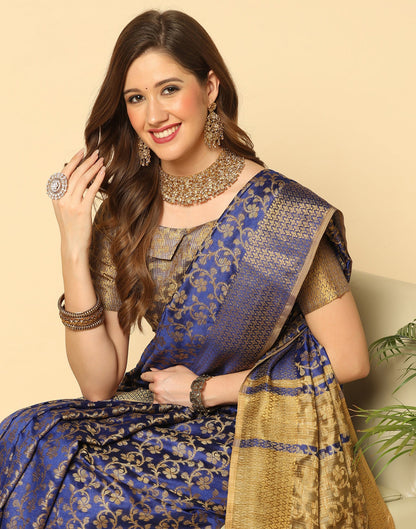 Navy Blue Banarasi Silk Saree | Sudathi