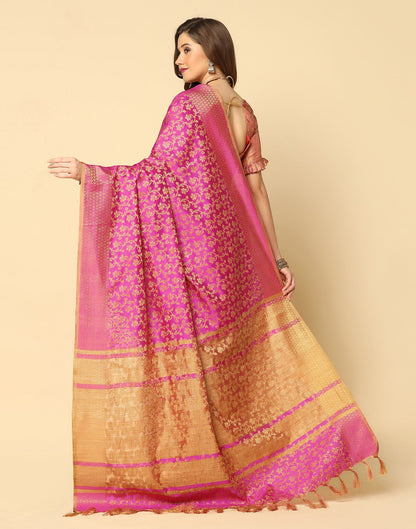 Pink. Beige Banarasi Silk Saree | Sudathi