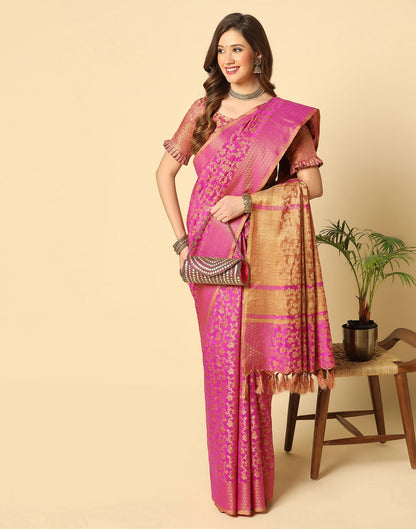 Pink. Beige Banarasi Silk Saree | Sudathi