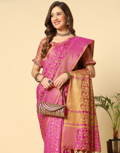 Pink. Beige Banarasi Silk Saree | Sudathi