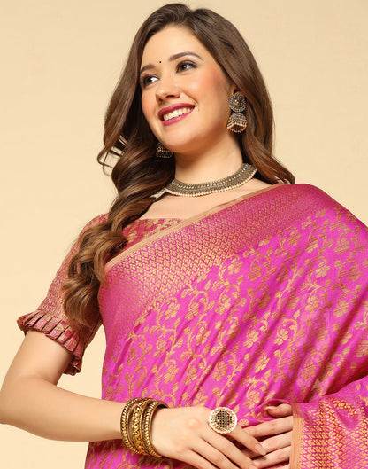 Pink. Beige Banarasi Silk Saree | Sudathi