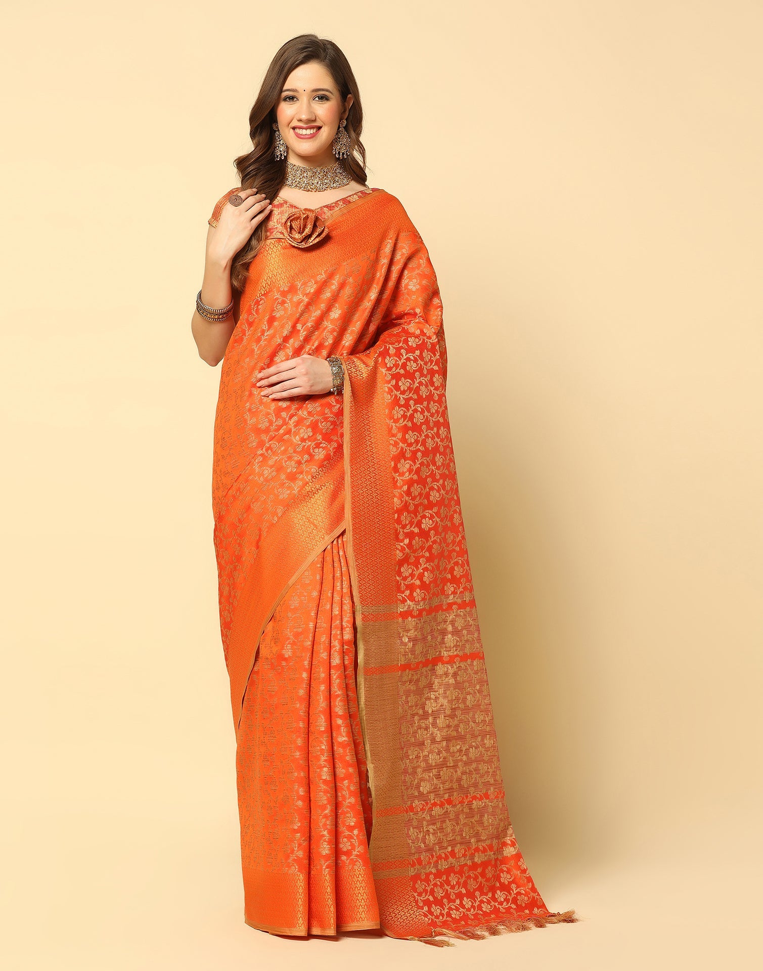 Orange Banarasi Silk Saree | Sudathi