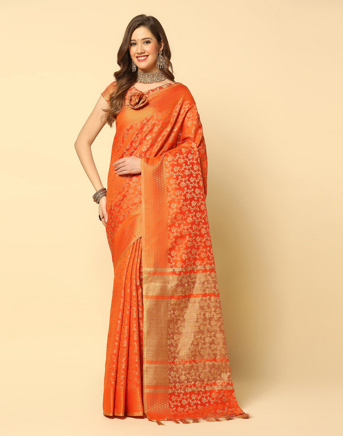 Orange Banarasi Silk Saree | Sudathi