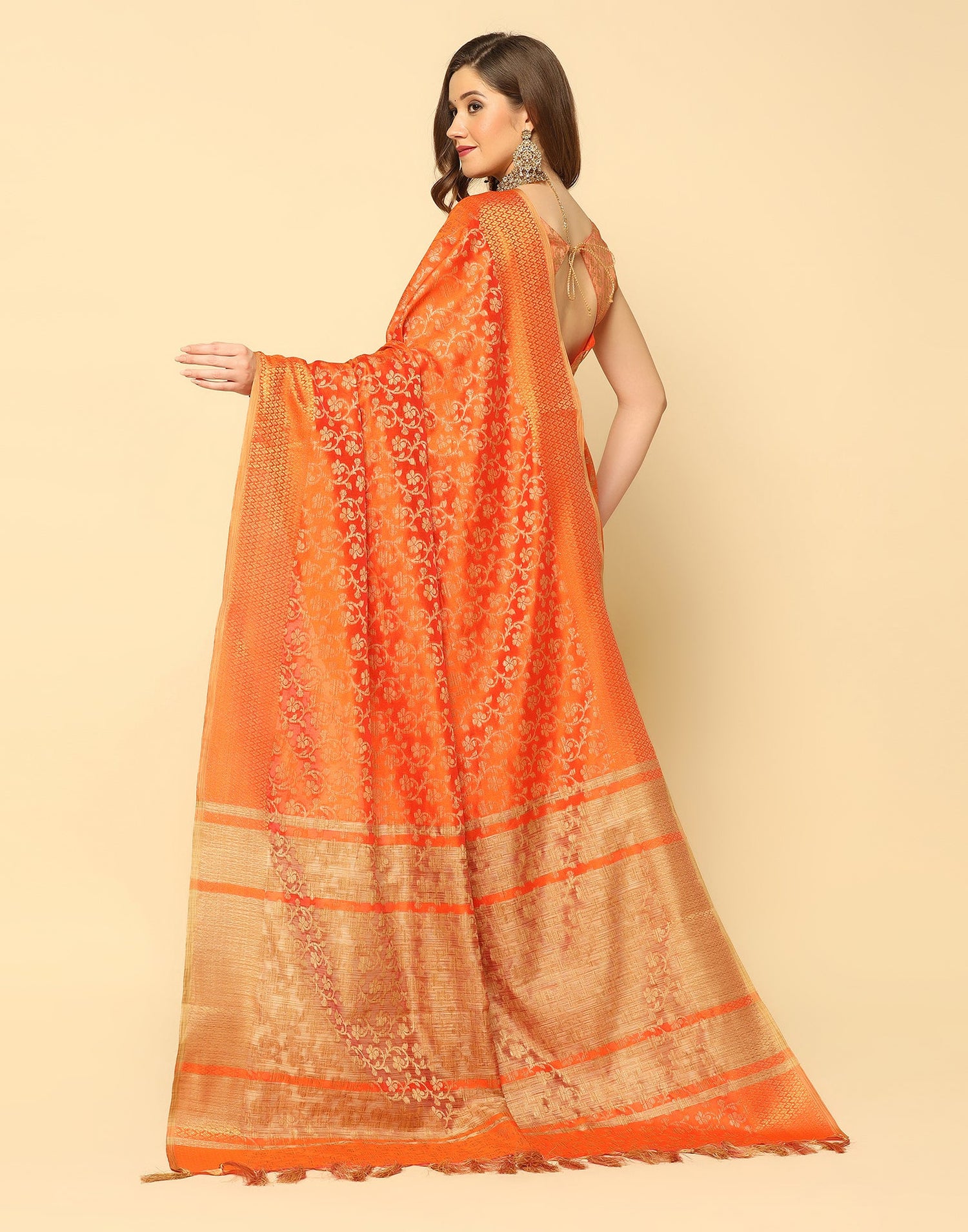 Orange Banarasi Silk Saree | Sudathi