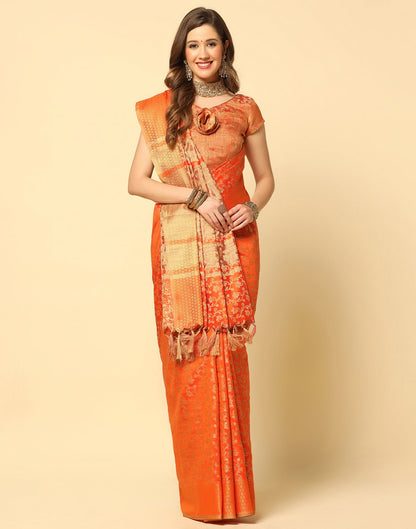 Orange Banarasi Silk Saree | Sudathi