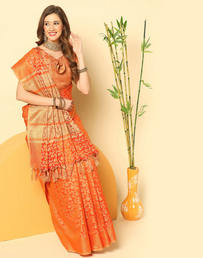 Orange Banarasi Silk Saree | Sudathi