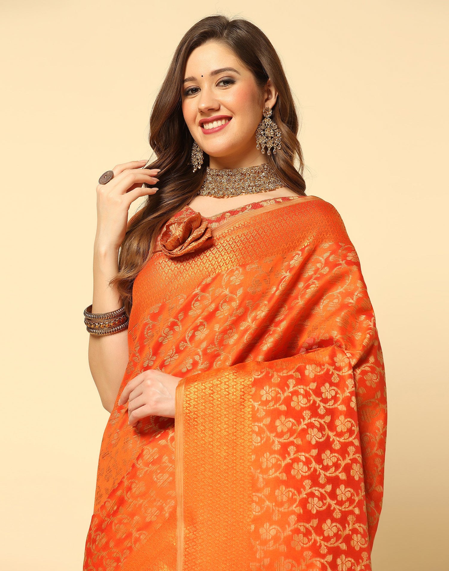 Orange Banarasi Silk Saree | Sudathi