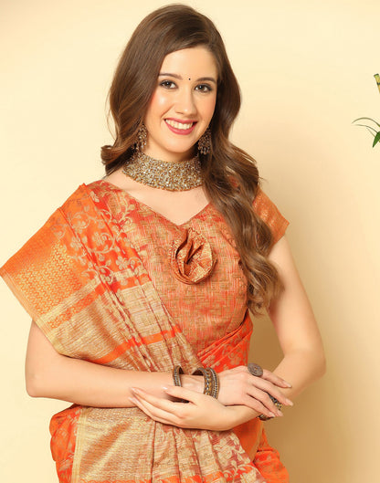 Orange Banarasi Silk Saree | Sudathi