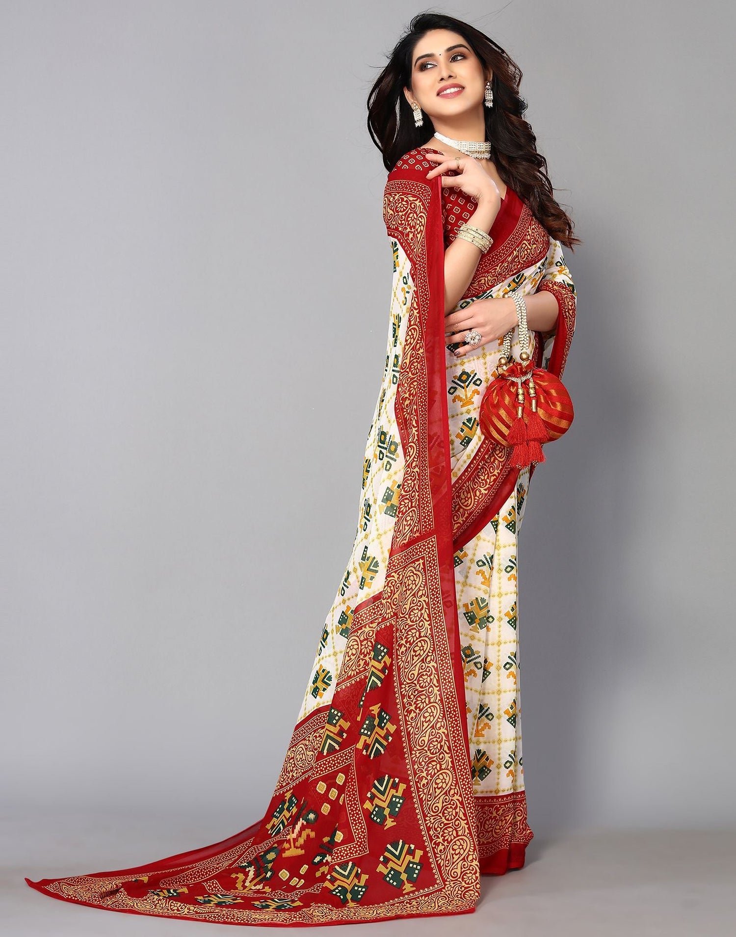 White Printed Saree | Sudathi