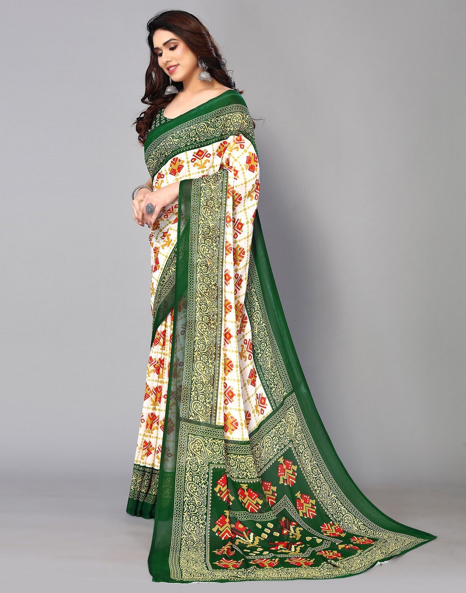 White Printed Saree | Sudathi