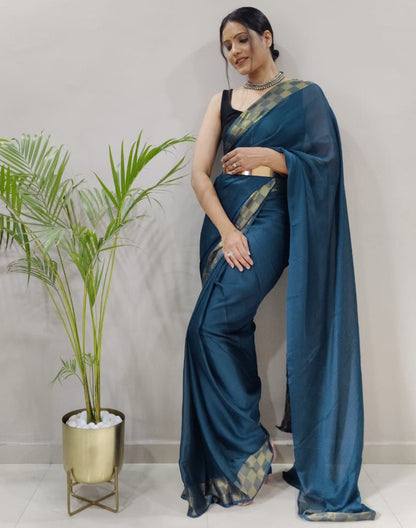 Still Blue Plain Pre-draped Saree | Sudathi