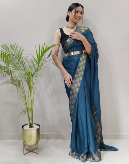 Still Blue Plain Pre-draped Saree | Sudathi