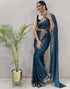 Still Blue Plain Pre-draped Saree | Sudathi