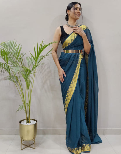 Still Blue Plain Pre-draped Saree | Sudathi