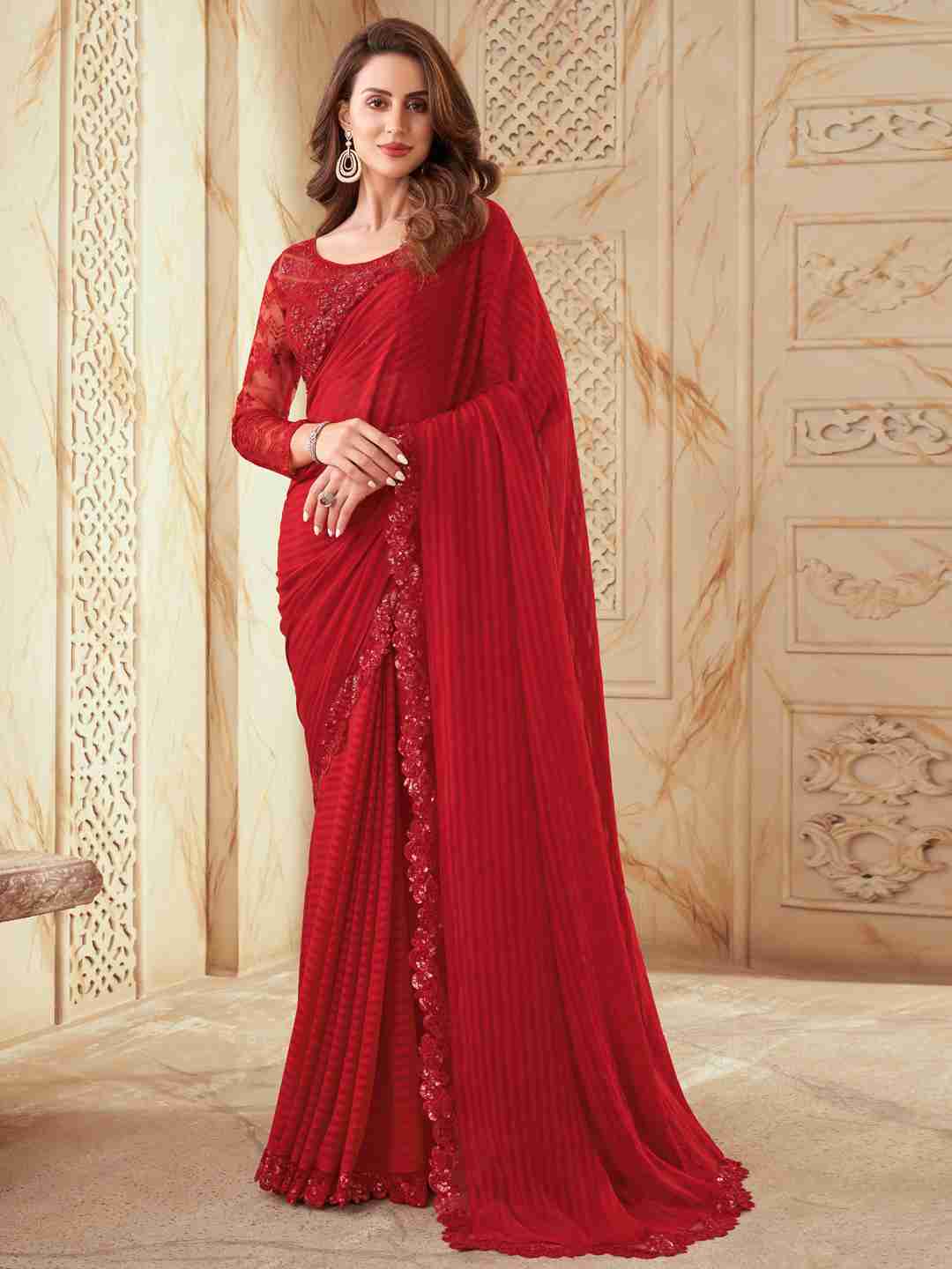 Red Plain Woven Saree