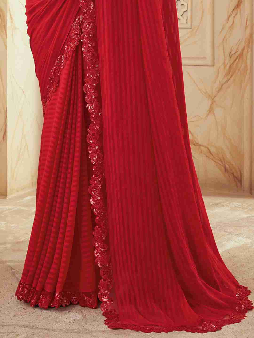 Red Plain Woven Saree