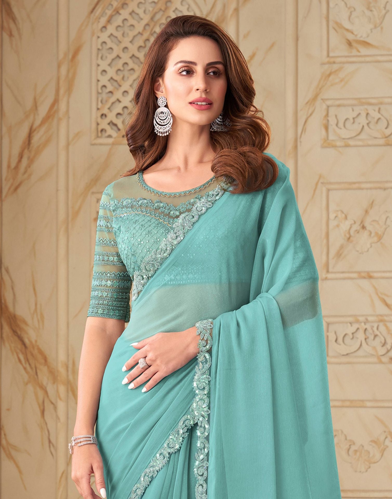 Light Blue Plain Chiffon Saree | Leemboodi