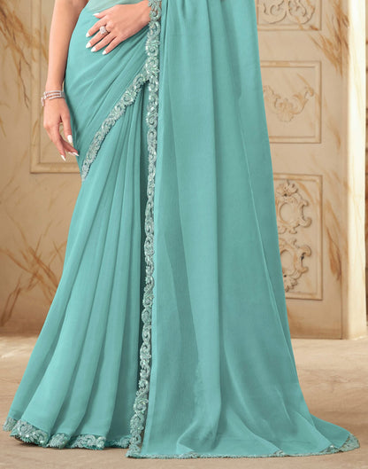 Light Blue Plain Chiffon Saree | Leemboodi