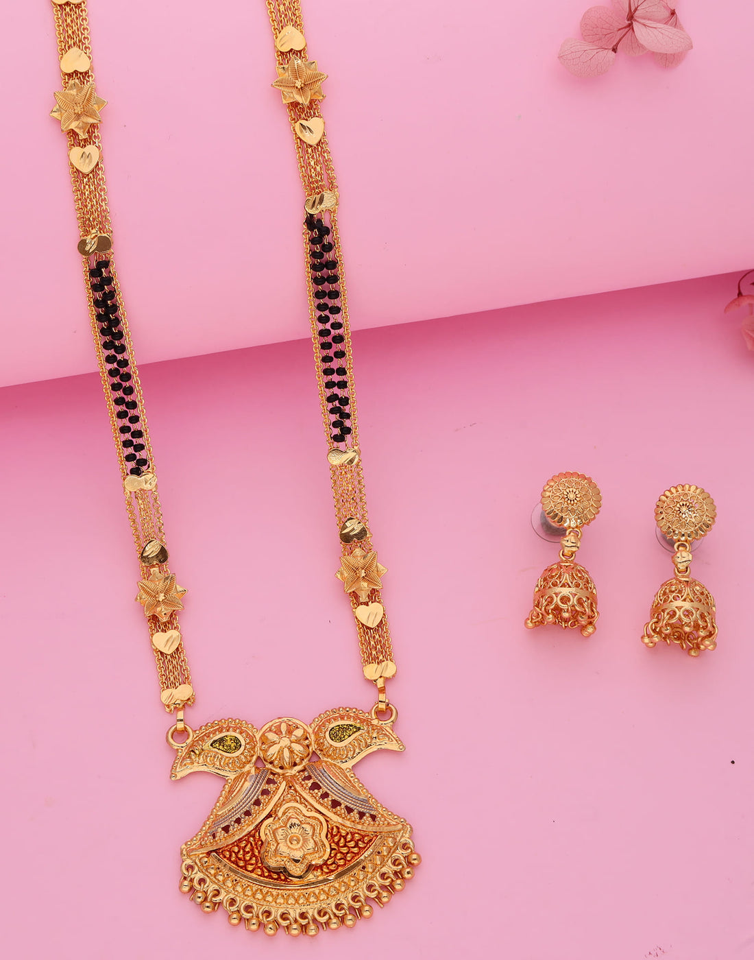 Gold Mangalsutra With Dangle Earring