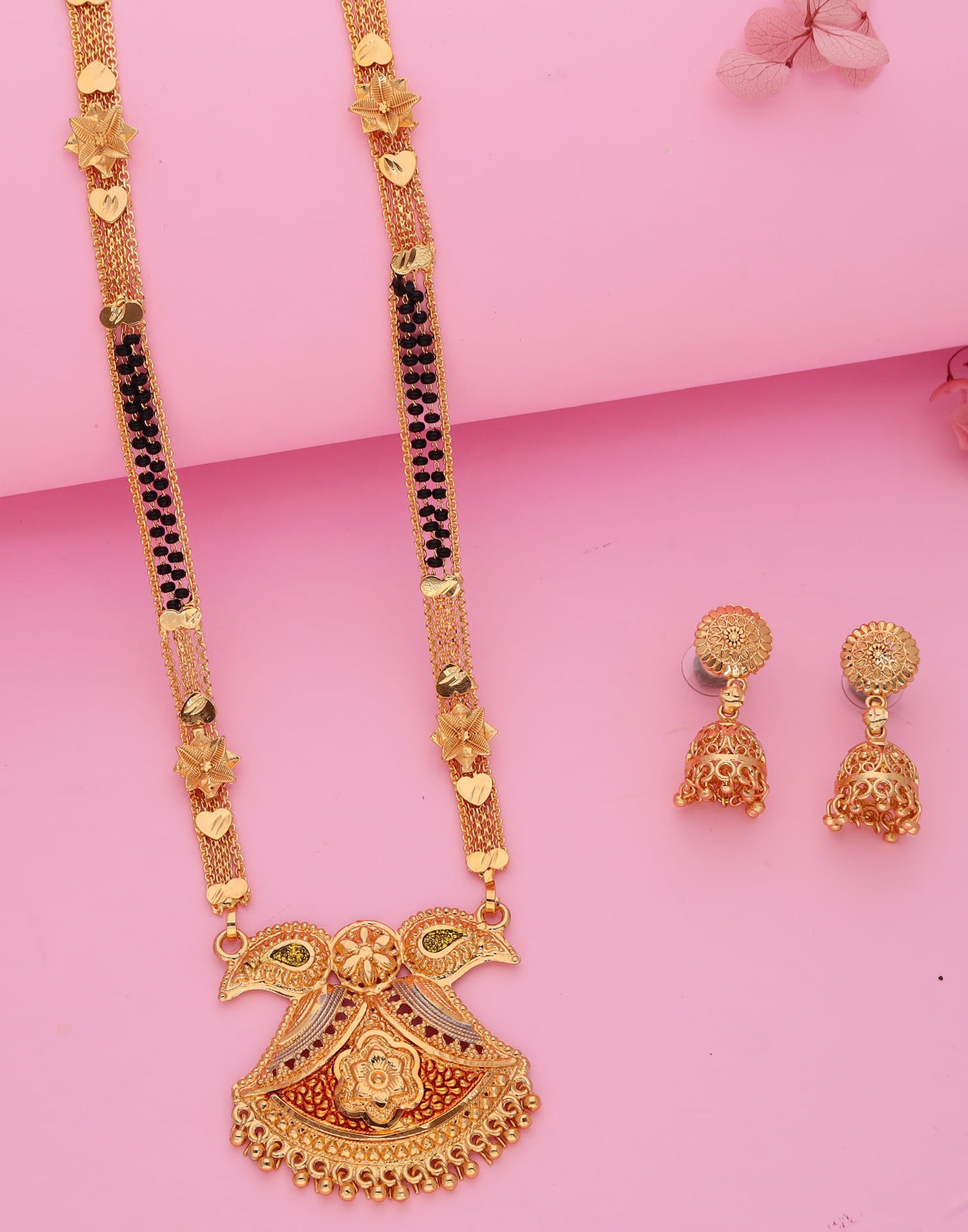 Gold Mangalsutra With Dangle Earring