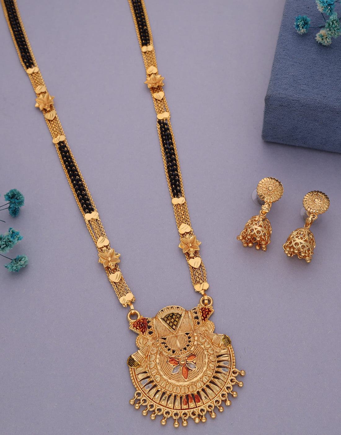 Gold Mangalsutra With Dangle Earring