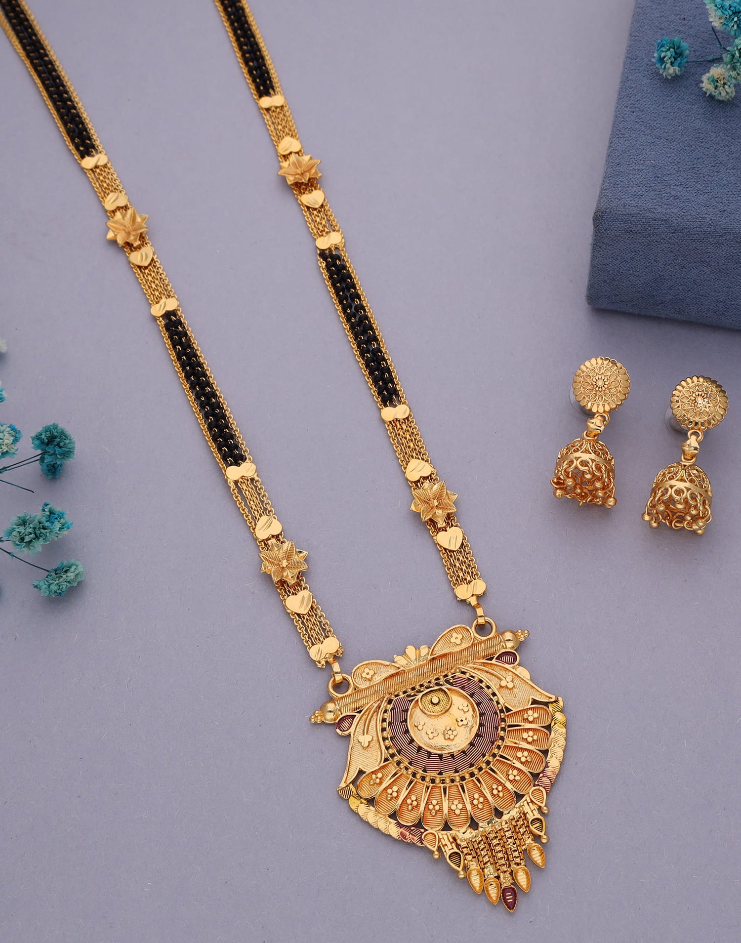 Gold Mangalsutra With Dangle Earring