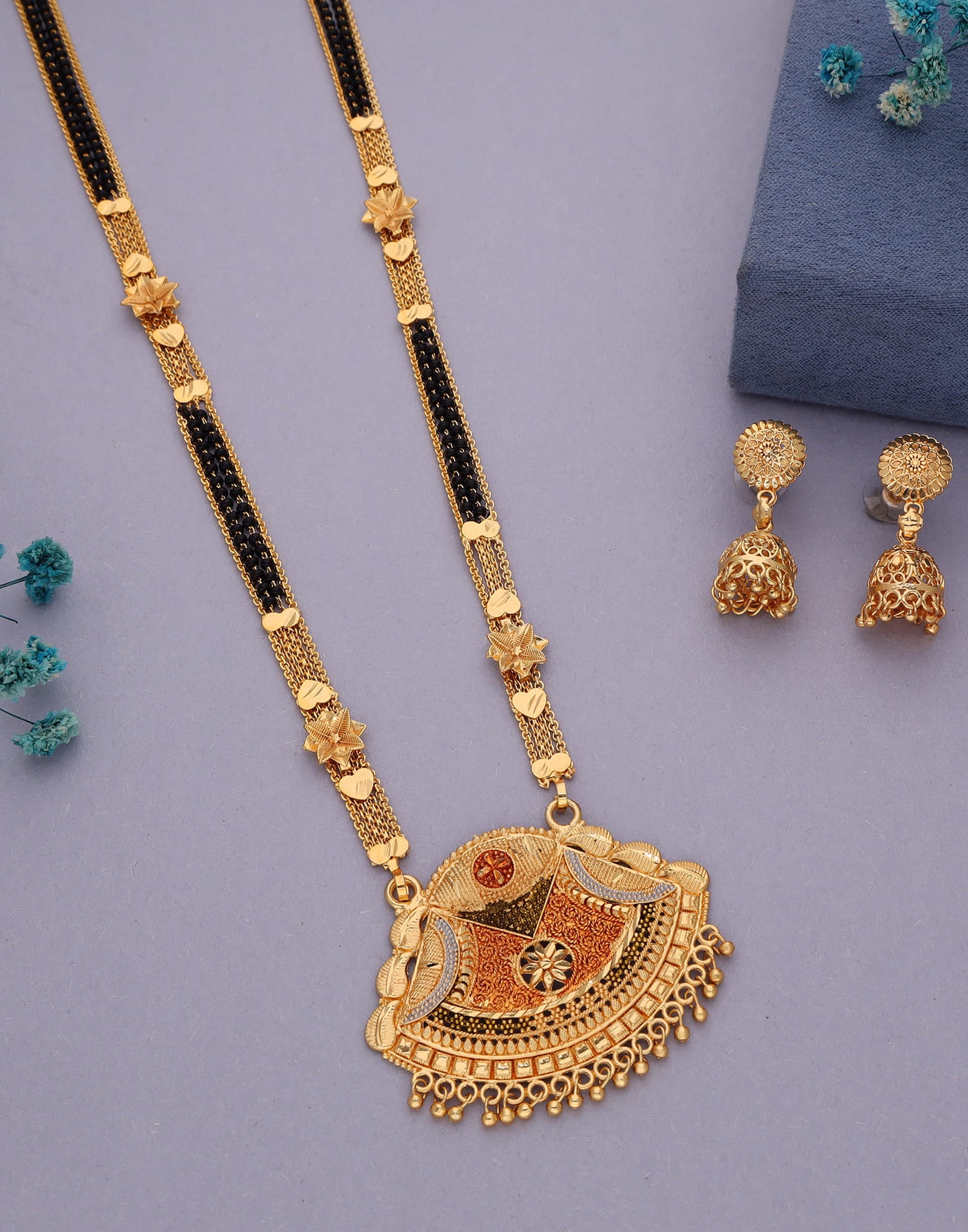 Gold Mangalsutra With Dangle Earring