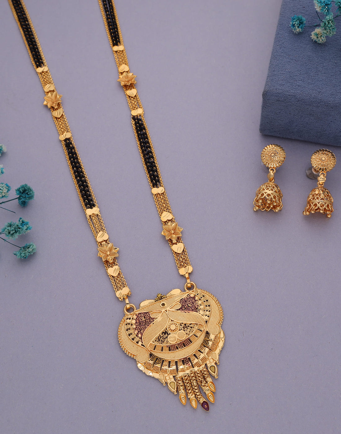 Gold Mangalsutra With Dangle Earring