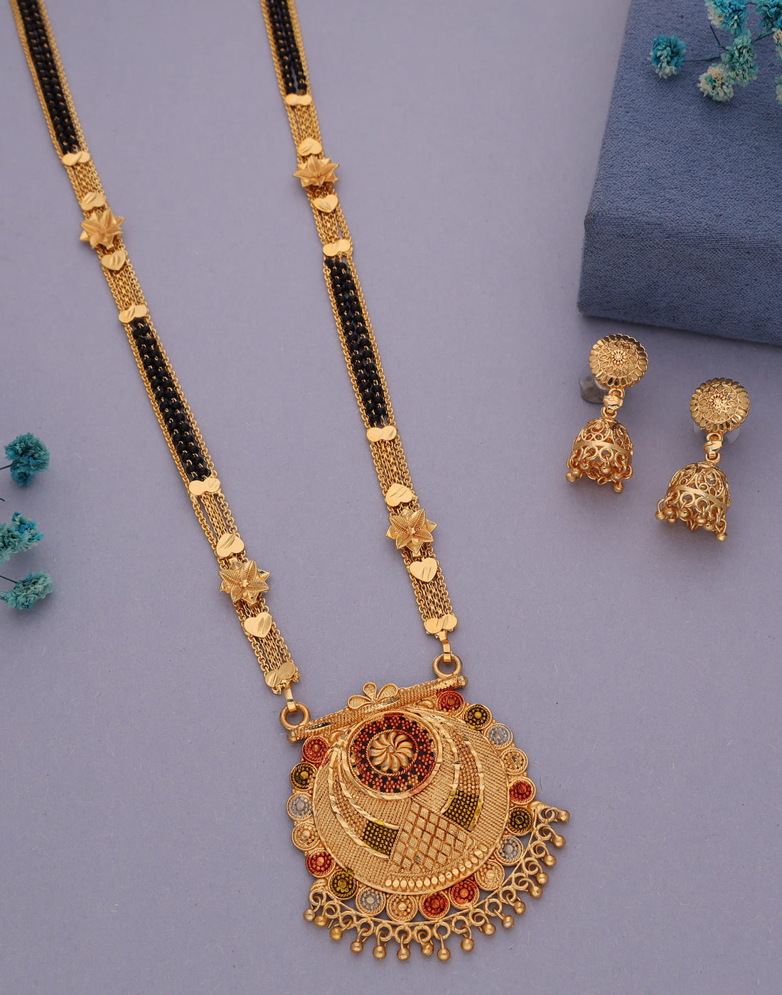 Gold Mangalsutra With Dangle Earring