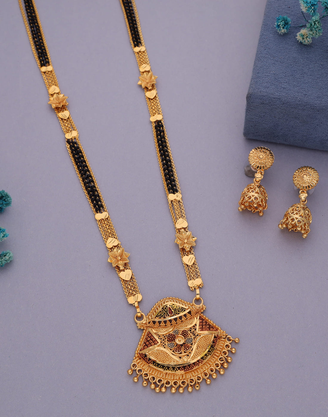 Gold Mangalsutra With Dangle Earring