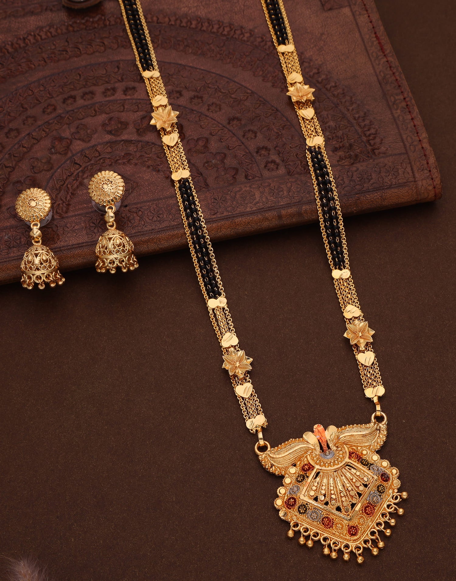 Gold Mangalsutra With Dangle Earring