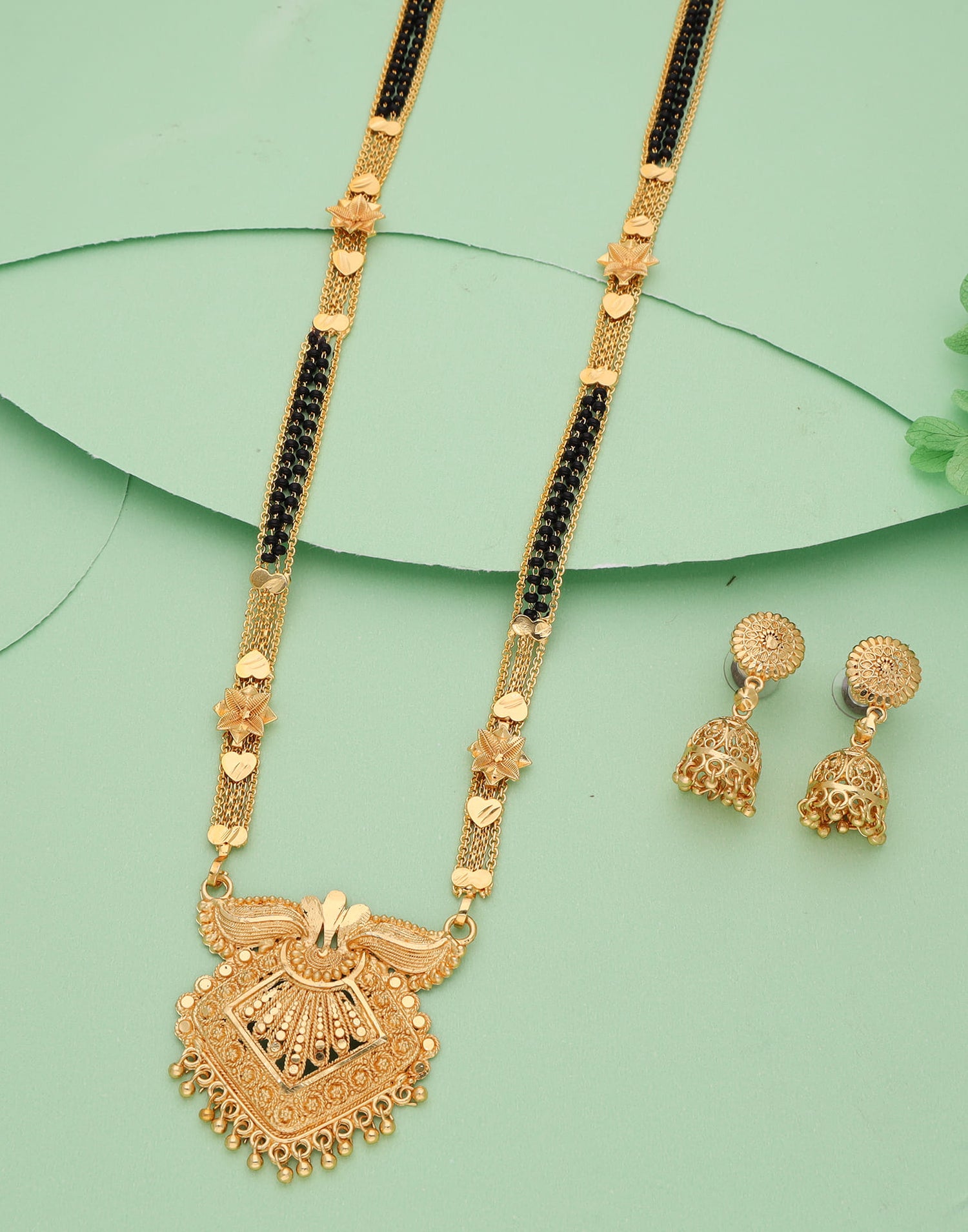 Gold Plated Mangalsutra With Dangle Earring