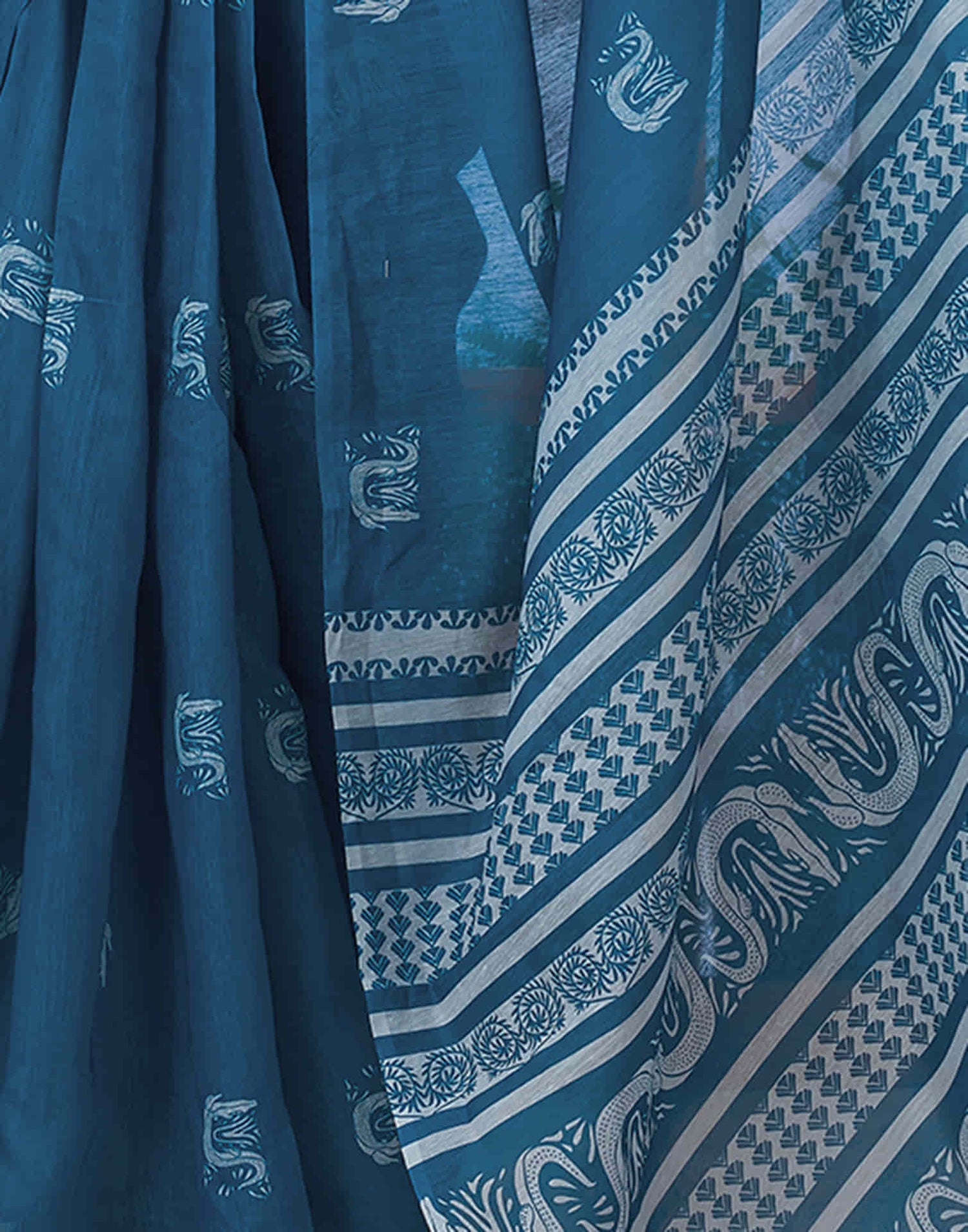 Ready To Wear Sea Blue  Printed Cotton Saree