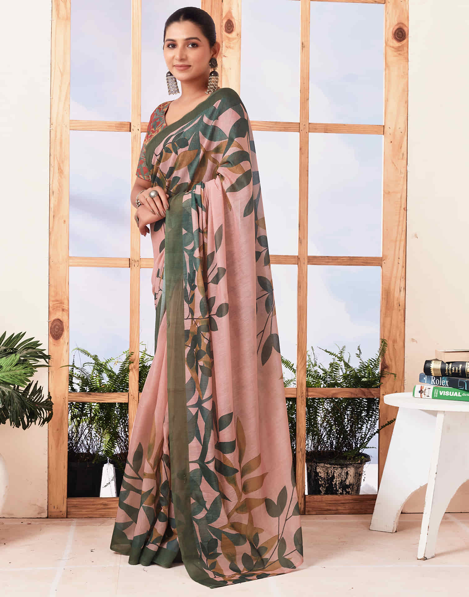 Ready To Wear Light Dusty Pink Printed Cotton Saree