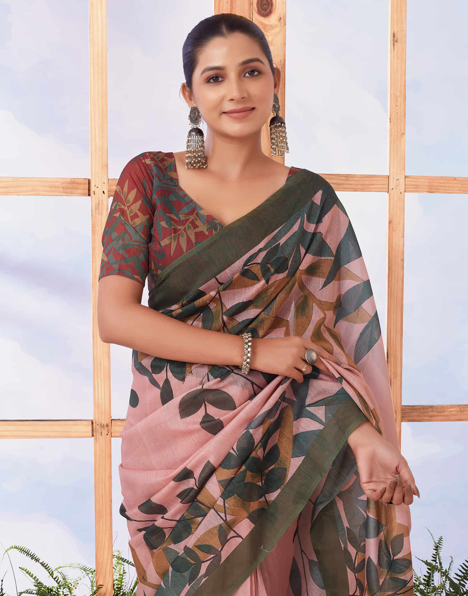 Ready To Wear Light Dusty Pink Printed Cotton Saree