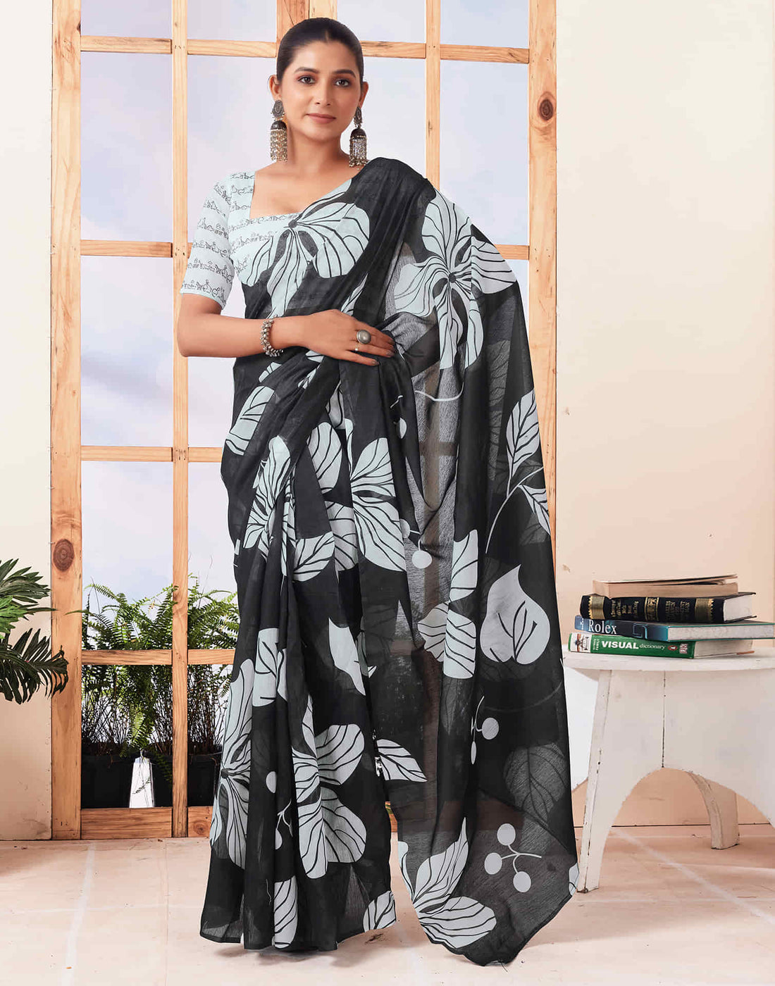 Ready To Wear Black Printed Cotton Saree