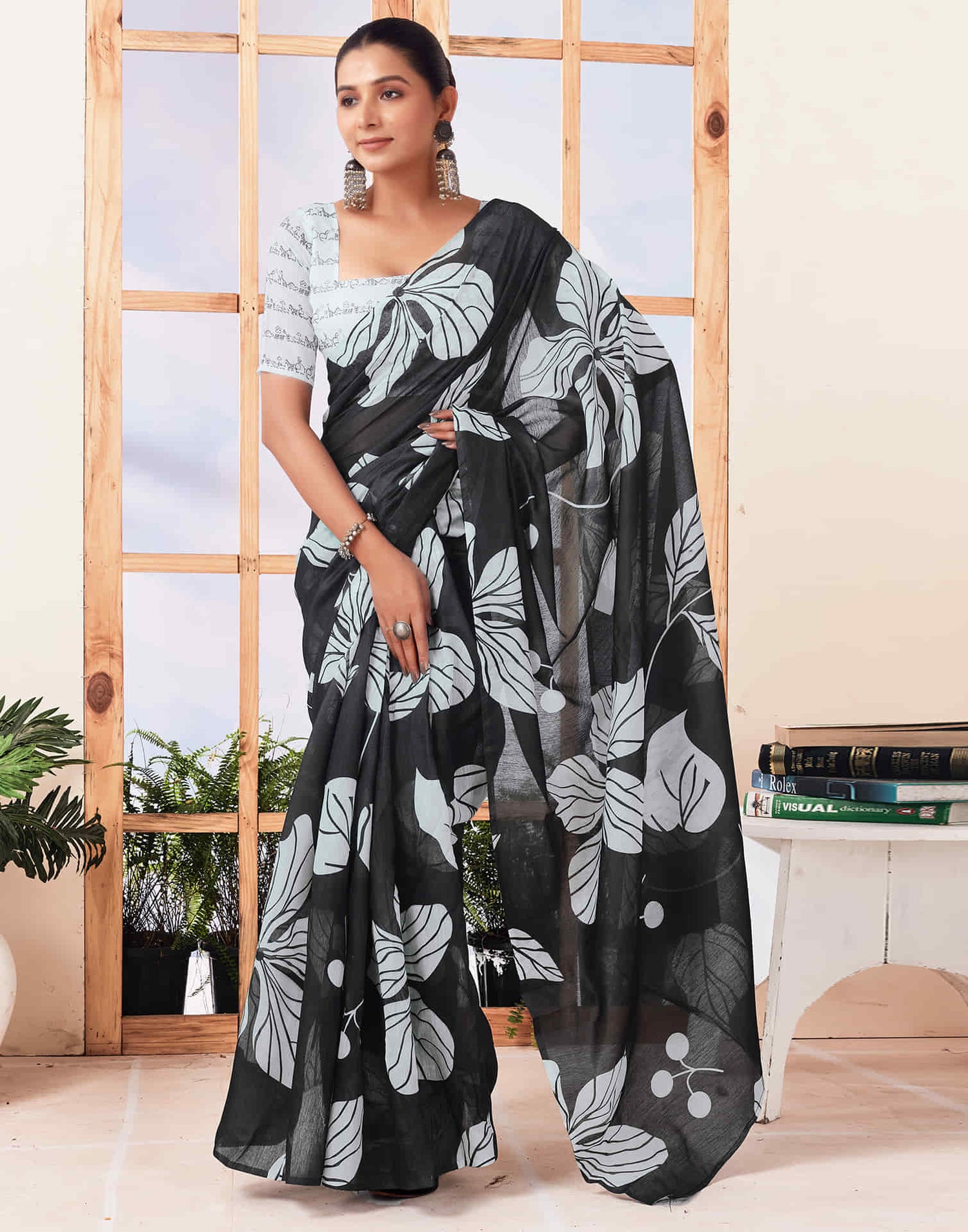 Ready To Wear Black Printed Cotton Saree