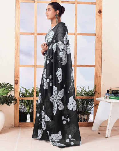 Ready To Wear Black Printed Cotton Saree